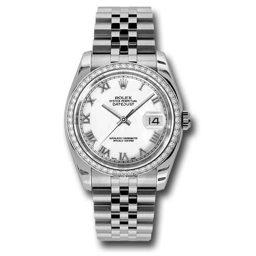 Đồng hồ Rolex Steel & White Gold Datejust 52 Diamond Bezel White Roman Dial Jubilee Bracelet 116244 wrj 36mm
