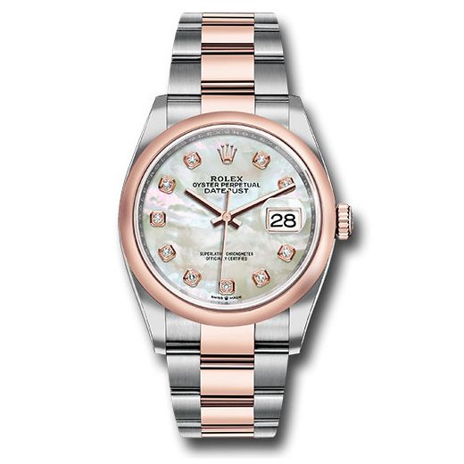 Đồng hồ Rolex Steel & Everose Rolesor Datejust Domed Bezel White Mother-Of-Pearl Diamond Dial Oyster Bracelet 126201 mdo 36mm