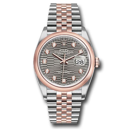 Đồng hồ Rolex Everose Rolesor Datejust Domed Bezel Slate Fluted Motif Diamond Dial Jubilee Bracelet 126201 slflmdj 36mm