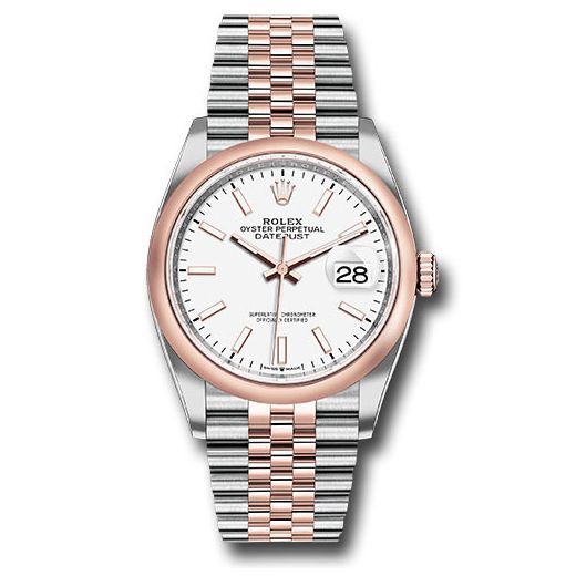 Đồng hồ Rolex Steel & Everose Rolesor Datejust Domed Bezel White Index Dial Jubilee Bracelet 126201 wij 36mm