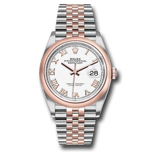 Đồng hồ Rolex Steel & Everose Rolesor Datejust Domed Bezel White Roman Dial Jubilee Bracelet 126201 wrj 36mm