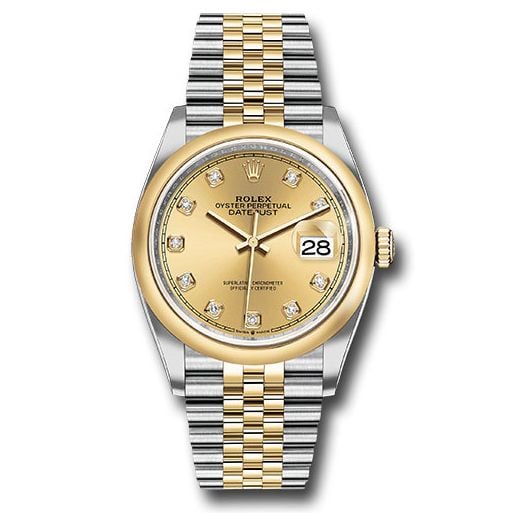 Đồng hồ Rolex Steel & Yellow Gold Rolesor Datejust Domed Bezel Champagne Diamond Dial Jubilee Bracelet 126203 chdj 36mm