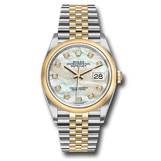 Đồng hồ Rolex Steel & Yellow Gold Rolesor Datejust Domed Bezel White Mother-Of-Pearl Diamond Dial Jubilee Bracelet 126203 mdj 36mm