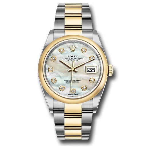 Đồng hồ Rolex Steel & Yellow Gold Rolesor Datejust Domed Bezel White Mother-Of-Pearl Diamond Dial Oyster Bracelet 126203 mdo 36mm