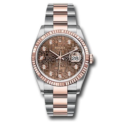 Đồng hồ Rolex Steel & Everose Rolesor Datejust Fluted Bezel Chocolate Jubilee Diamond Dial Oyster Bracelet 126231 chojdo 36mm