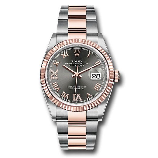 Đồng hồ Rolex Steel & Everose Rolesor Datejust Fluted Bezel Dark Rhodium Roman Dial Oyster Bracelet 126231 dkrdr69o 36mm