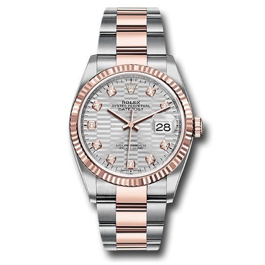 Đồng hồ Rolex Everose Rolesor Datejust Fluted Bezel Silver Fluted Motif Diamond Dial Oyster Bracelet 126231 sflmdo 36mm