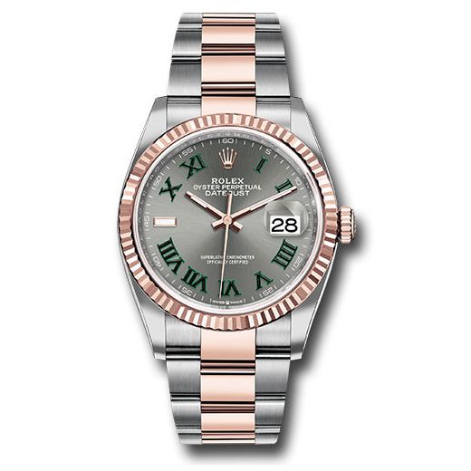 Đồng hồ Rolex Everose Rolesor Datejust Fluted Bezel Slate Roman Dial Oyster Bracelet 126231 slgro 36mm
