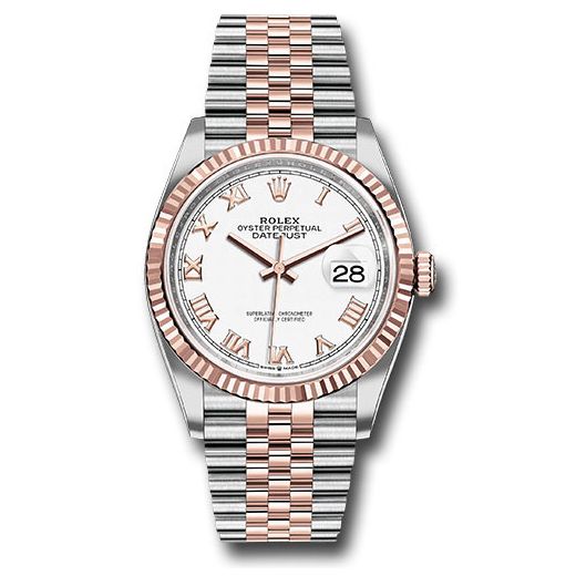 Đồng hồ Rolex Steel & Everose Rolesor Datejust Fluted Bezel White Roman Dial Jubilee Bracelet 126231 wrj 36mm