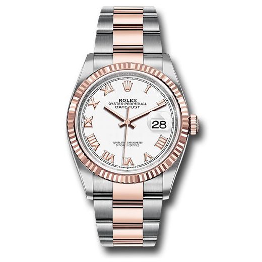 Đồng hồ Rolex Steel & Everose Rolesor Datejust Fluted Bezel White Roman Dial Oyster Bracelet 126231 wro 36mm