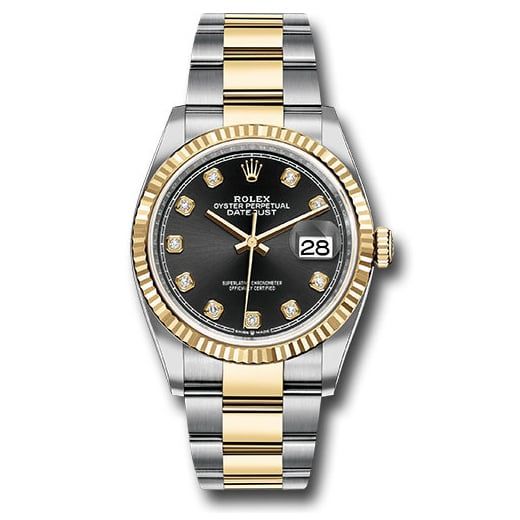 Đồng hồ Rolex Steel & Yellow Gold Rolesor Datejust Fluted Bezel Black Diamond Dial Oyster Bracelet 126233 bkdo 36mm