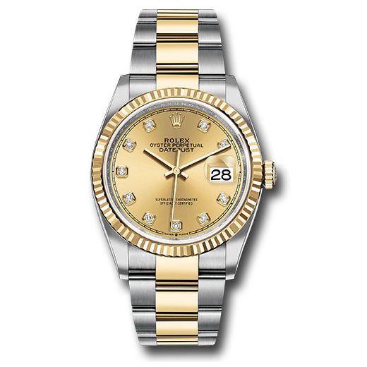 Đồng hồ Rolex Steel & Yellow Gold Rolesor Datejust Fluted Bezel Champagne Diamond Dial Oyster Bracelet 126233 chdo 36mm