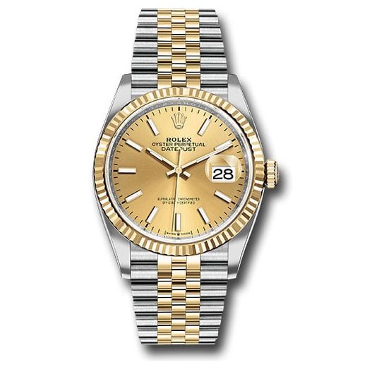Đồng hồ Rolex Steel & Yellow Gold Rolesor Datejust Fluted Bezel Champagne Index Dial Jubilee Bracelet 126233 chij 36mm