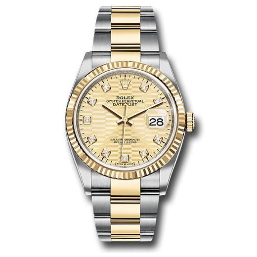 Đồng hồ Rolex Yellow Rolesor Datejust Fluted Bezel Golden Fluted Motif Diamond Dial Oyster Bracelet 126233 gflmdo 36mm