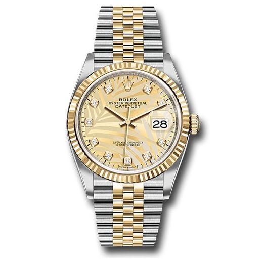 Rolex Datejust 36 Fluted Golden Palm Motif Diamond Dial Jubilee