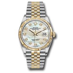 Đồng hồ Rolex Steel & Yellow Gold Rolesor Datejust Fluted Bezel White Mother-Of-Pearl Diamond Dial Jubilee Bracelet 126233 mdj 36mm