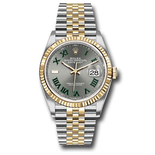 Đồng hồ Rolex Yellow Rolesor Datejust Fluted Bezel Slate Roman Dial Jubilee Bracelet 126233 slgrj 36mm