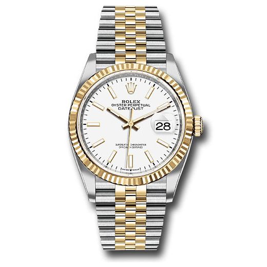 Đồng hồ Rolex Steel & Yellow Gold Rolesor Datejust Fluted Bezel White Index Dial Jubilee Bracelet 126233 wij 36mm