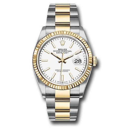 Đồng hồ Rolex Steel & Yellow Gold Rolesor Datejust Fluted Bezel White Index Dial Oyster Bracelet 126233 wio 36mm