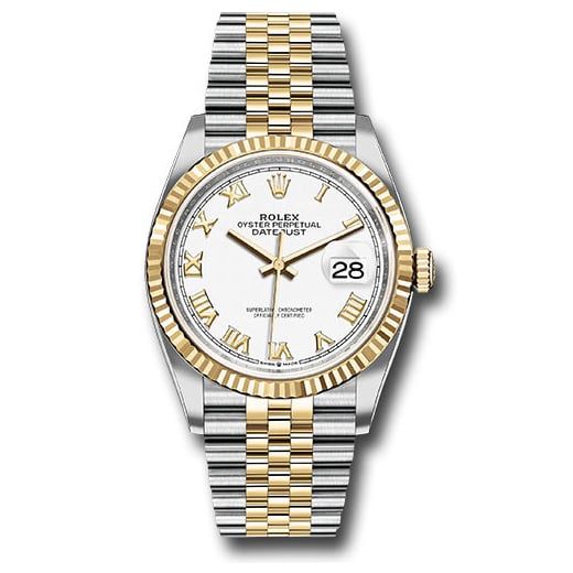 Đồng hồ Rolex Steel & Yellow Gold Rolesor Datejust Fluted Bezel White Roman Dial Jubilee Bracelet 126233 wrj 36mm