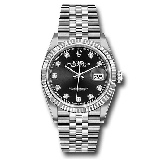 Đồng hồ Rolex Steel Datejust Fluted Bezel Black Diamond Dial Jubilee Bracelet 126234 bkdj 36mm