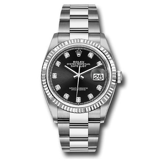 Đồng hồ Rolex Steel Datejust Fluted Bezel Black Diamond Dial Oyster Bracelet 126234 bkdo 36mm