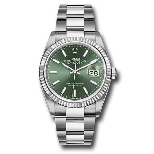 Đồng hồ Rolex White Rolesor Datejust Fluted Bezel Mint Green Index Dial Oyster Bracelet 126234 mgio 36mm