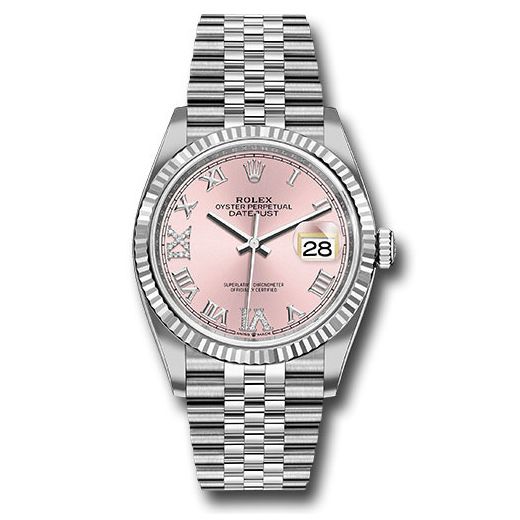 Đồng hồ Rolex Steel Datejust Fluted Bezel Pink Diamond Roman VI & IX Dial Jubilee Bracelet 126234 pdr69j 36mm