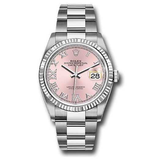 Đồng hồ Rolex Steel Datejust Fluted Bezel Pink Diamond Roman VI & IX Dial Oyster Bracelet 126234 pdr69o 36mm