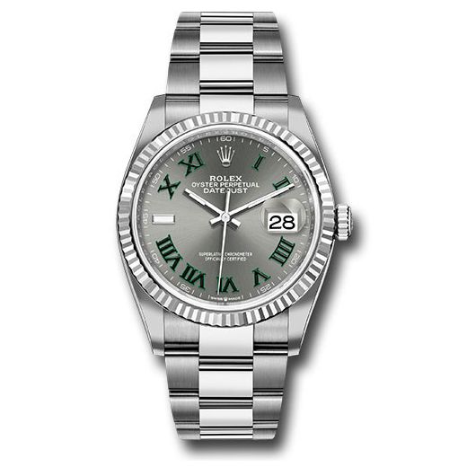 Đồng hồ Rolex White Rolesor Datejust Fluted Bezel Slate Roman Dial Oyster Bracelet 126234 slgro 36mm
