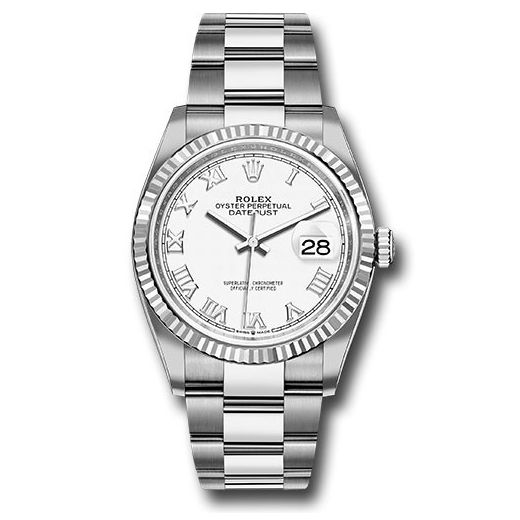 Đồng hồ Rolex Steel Datejust Fluted Bezel White Roman Dial Oyster Bracelet 126234 wro 36mm
