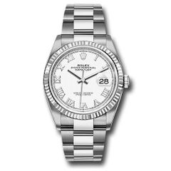 Đồng hồ Rolex Steel Datejust Fluted Bezel White Roman Dial Oyster Bracelet 126234 wro 36mm