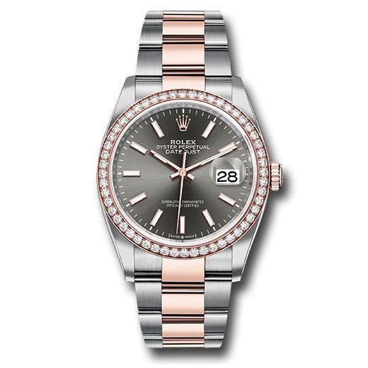 Đồng hồ Rolex Steel & Everose Rolesor Datejust Diamond Bezel Dark Rhodium Index Dial Oyster Bracelet 126281RBR dkrio 36mm