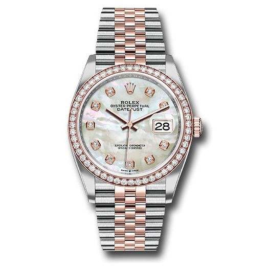 Đồng hồ Rolex Steel & Everose Rolesor Datejust Diamond Bezel White Mother-Of-Pearl Diamond Dial Jubilee Bracelet 126281RBR mdj 36mm