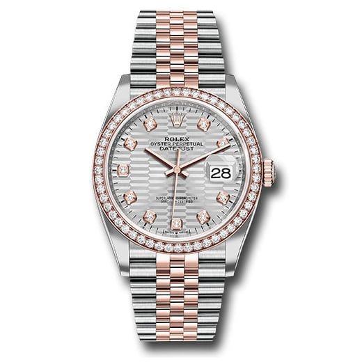 Đồng hồ Rolex Everose Rolesor Datejust Diamond Bezel Silver Fluted Motif Diamond Dial Jubilee Bracelet 126281rbr sflmdj 36mm