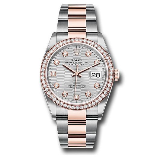 Đồng hồ Rolex Everose Rolesor Datejust Diamond Bezel Silver Fluted Motif Diamond Dial Oyster Bracelet 126281rbr sflmdo 36mm