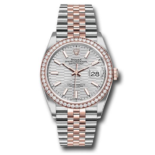 Đồng hồ Rolex Everose Rolesor Datejust Diamond Bezel Silver Fluted Motif Index Dial Jubilee Bracelet 126281rbr sflmij 36mm