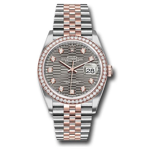 Đồng hồ Rolex Everose Rolesor Datejust Diamond Bezel Slate Fluted Motif Diamond Dial Jubilee Bracelet 126281rbr slflmdj 36mm