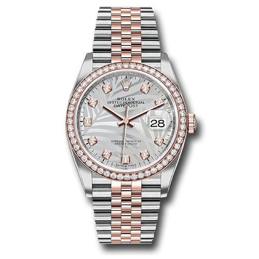 Đồng hồ Rolex Everose Rolesor Datejust Diamond Bezel Silver Palm Motif Diamond Dial Jubilee Bracelet 126281rbr spmdj 36mm