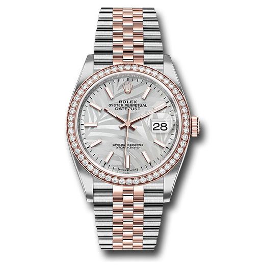 Đồng hồ Rolex Everose Rolesor Datejust Diamond Bezel Silver Palm Motif Index Dial Jubilee Bracelet 126281rbr spmij 36mm