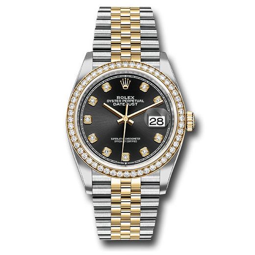 Đồng hồ Rolex Steel & Yellow Gold Rolesor Datejust Yellow Diamond Bezel Black Diamond Dial Jubilee Bracelet 126283RBR bkdj 36mm