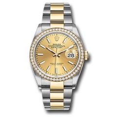 Đồng hồ Rolex Steel & Yellow Gold Rolesor Datejust Diamond Bezel Champagne Index Dial Oyster Bracelet 126283RBR chio 36mm