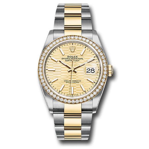 Đồng hồ Rolex Yellow Rolesor Datejust Diamond Bezel Golden Fluted Motif Index Dial Oyster Bracelet 126283rbr gflmio 36mm