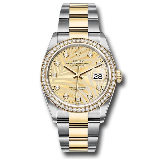 Đồng hồ Rolex Yellow Rolesor Datejust Diamond Bezel Golden Palm Motif Diamond Dial Oyster Bracelet 126283rbr gpmdo 36mm