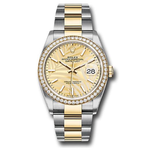Đồng hồ Rolex Yellow Rolesor Datejust Diamond Bezel Golden Palm Motif Index Dial Oyster Bracelet 126283rbr gpmio 36mm