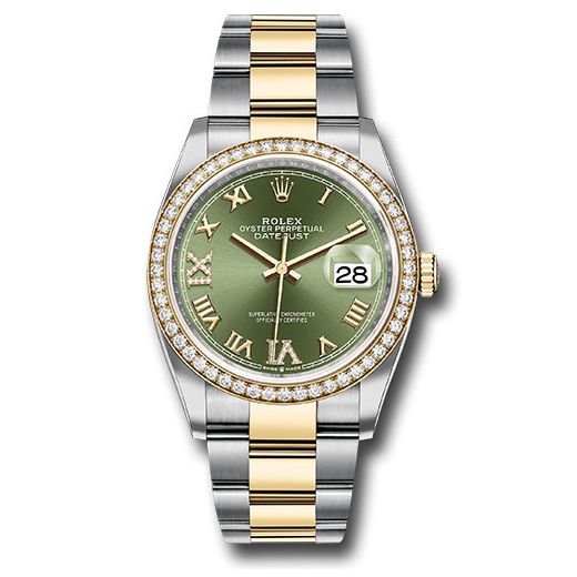 Đồng hồ Rolex Steel & Yellow Gold Rolesor Datejust Diamond Bezel Olive Green Roman Dial Oyster Bracelet 126283RBR ogdr69o 36mm