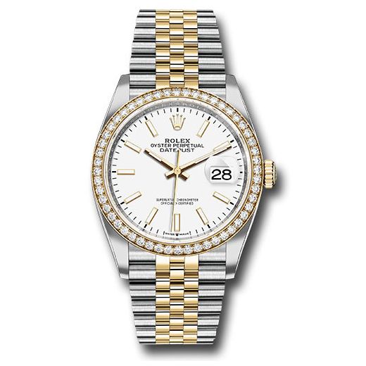 Đồng hồ Rolex Steel & Yellow Gold Rolesor Datejust Yellow Diamond Bezel White Index Dial Jubilee Bracelet 126283RBR wij 36mm