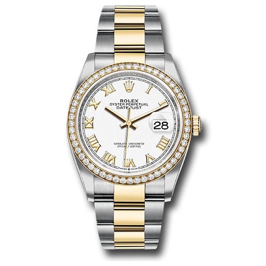 Đồng hồ Rolex Steel & Yellow Gold Rolesor Datejust Diamond Bezel White Roman Dial Oyster Bracelet 126283RBR wro 36mm