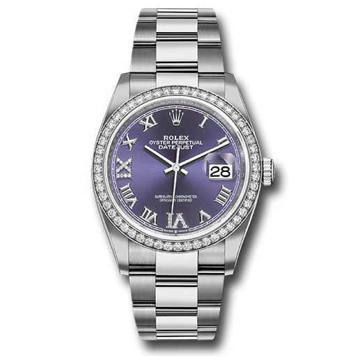 Đồng hồ Rolex Steel Datejust Diamond Bezel Aubergine Purple Diamond Roman VI & IX Dial Oyster Bracelet 126284RBR audr69o 36mm
