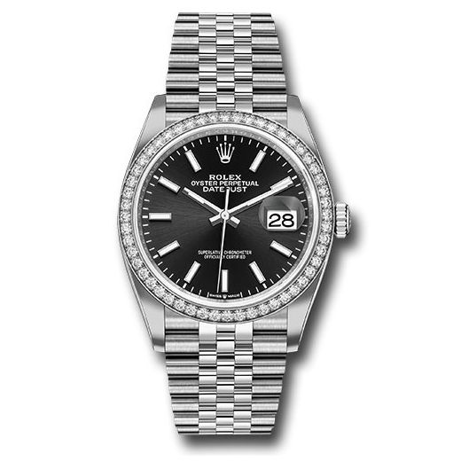 Đồng hồ Rolex Steel Datejust Diamond Bezel Black Index Dial Jubilee Bracelet 126284RBR bkij 36mm